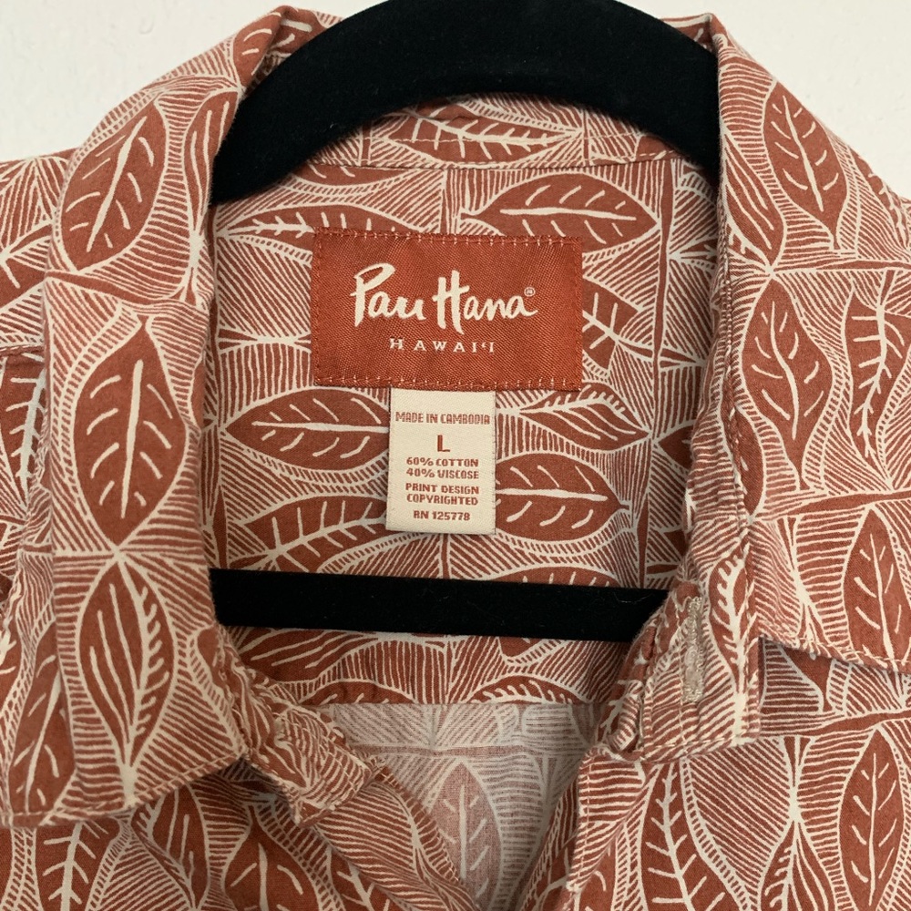 Mens | Pau Hana Hawaii Short Sleeve Button Down Orange Brown Leaf Print Shirt